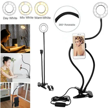 

Selfie Ring Light with Cell Phone Holder Stand for Live Stream/Makeup LED Camera Lighting 3-Light Mode with Flexible Arms