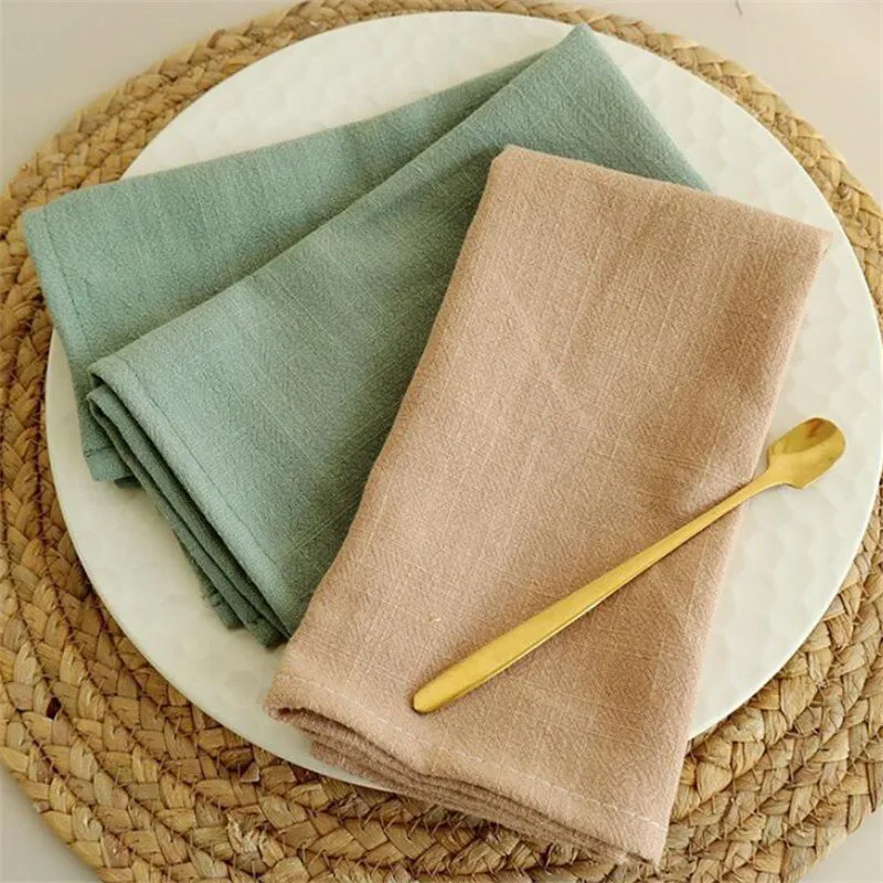 4pcs Per Set Cotton Linen Kitchen Towels Plain Home Kitchen Dishcloth Napkin Placemat Tea Towel Scouring Pad 8 Colors 40x40cm