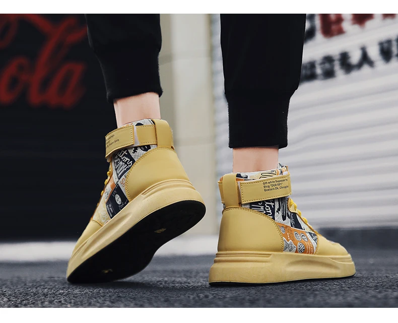 Fashion Personality Graffiti High Top Vulcanized Shoes Men All Match Fashion Sneakers Men Convenient Hook Loop Male Shoes