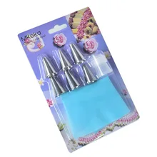 Нержавеющая сталь Набор насадок 6 головы носик для украшения и адаптер Squeeze цветок наконечник 12-дюймовый украшения для выпечки