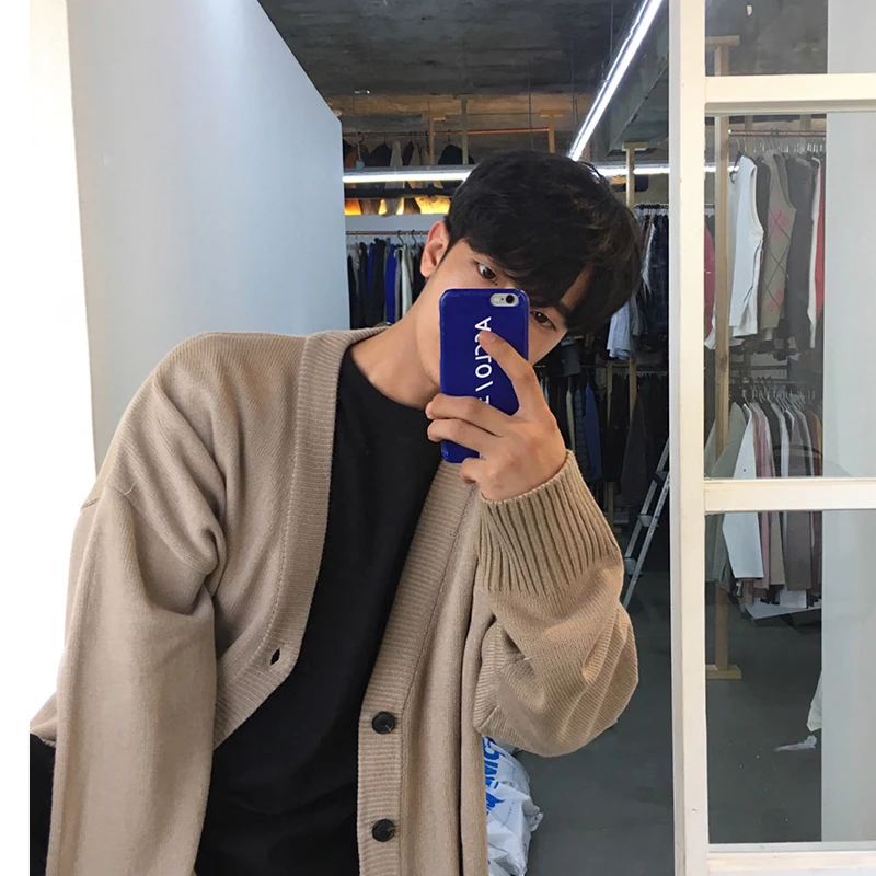 Men's Wear Knitted Sweater Loose V-neck Single-breasted Solid Color Knitted Cardigan Coat Autumn 9Y3266 knitted sweater coat knitted cardigan