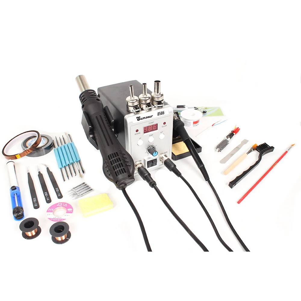 Sumsour Soldering Station 8586 760W Digital Display Adjustable Temperature Hot Air Gun Solder Iron 2 in 1 Welding Repair Tool |