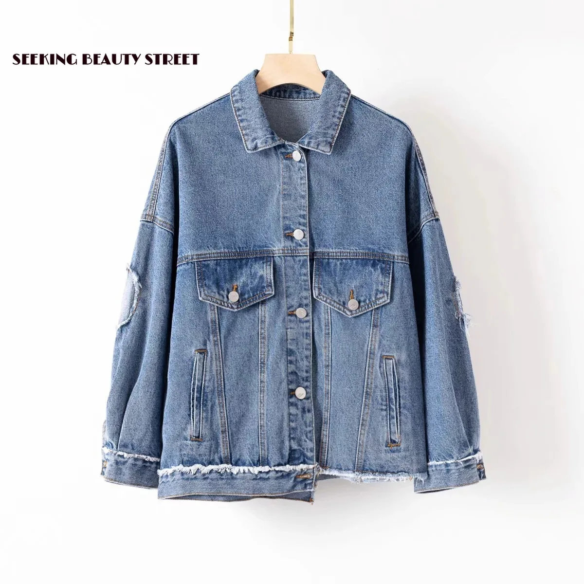 

chaquetas mujer invierno 2019 jean jacket Cowboy jacket with sleeve color matching design denim sherpa jacket
