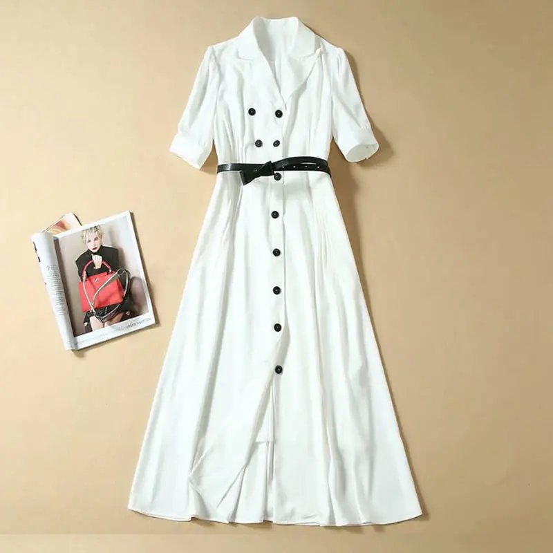 Buy Best lPeAR Women Dress Button Designer White Dress Elegant Turn Down Collar Short Sleeve Dresses A1118