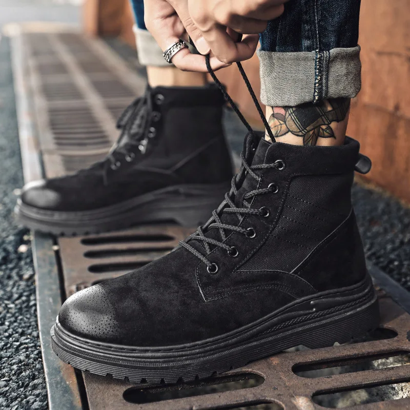 

Suede Leather With Webbing Men's Military boot Male Shoes Safety Motocycle Boots Army Boot Mens Soldier Ankle Boot