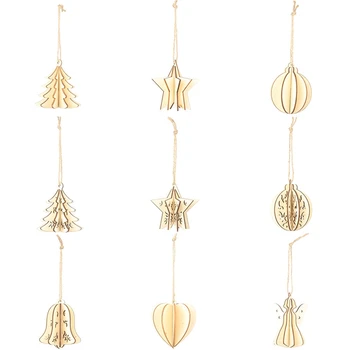 

9Pcs Christmas Tree Ornaments Hanging Xmas Tree Home Party Decor 3D Pendants High Quality Wooden Pendant Decoration Color