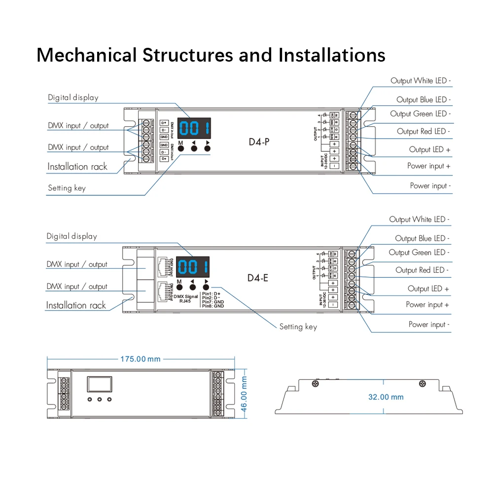 Декодер для светодиодных лент 4 канала 8A 1152 Вт постоянное напряжение DMX512 и RDM|decoder