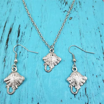 

Manta Ray Fish Vintage Earring Necklace Sets Jewelry Set Antique,Fashion Women Christmas Birthday Girl Gifts