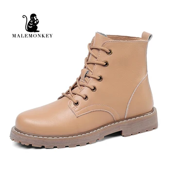 

New Fashion Martin Boots Women Black Beige Lace-up Genuine Leather For Winter Boots Shoes Casual Botas Mujer Female Ankle Boots