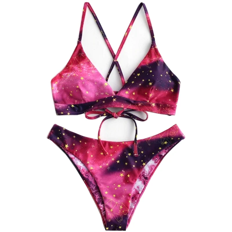 

2021 Sexy Swimsuit Women Bikini Stars Print Swimwear Bandage 2 Pieces Cover Up Set