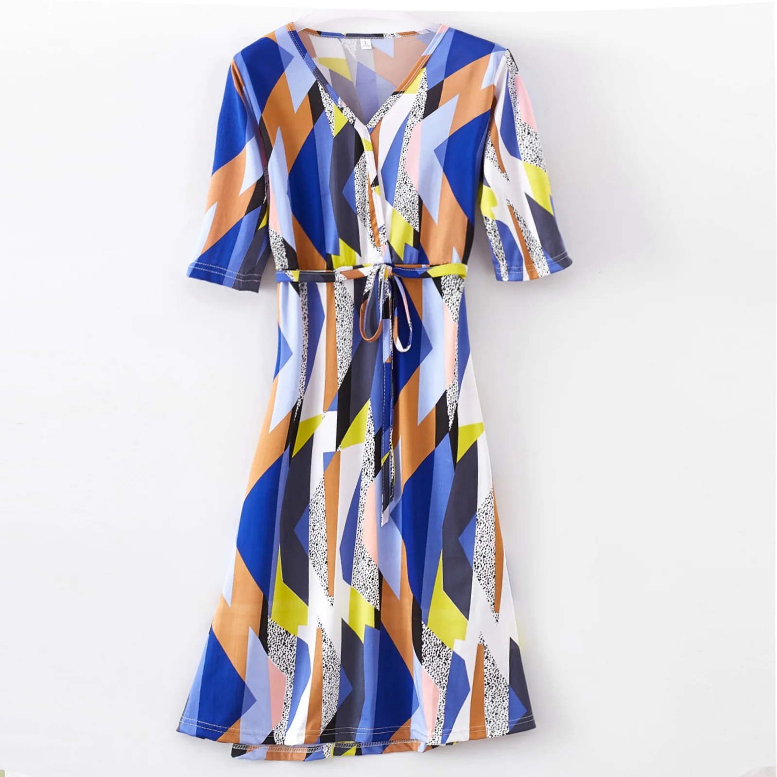 

Summer 2018 New Style INS Super Fire Normcore Style Immortal V-neck Geometric Dress Waist Hugging Floral Printed Dress Women's