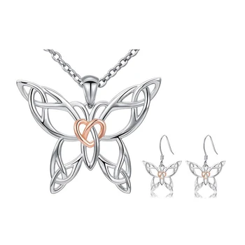 

New 100% 925 Sterling Silver Hollow Butterfly Jewelry Set for Women Pendant Necklace&Earrings fashion Jewelry free ship 2020