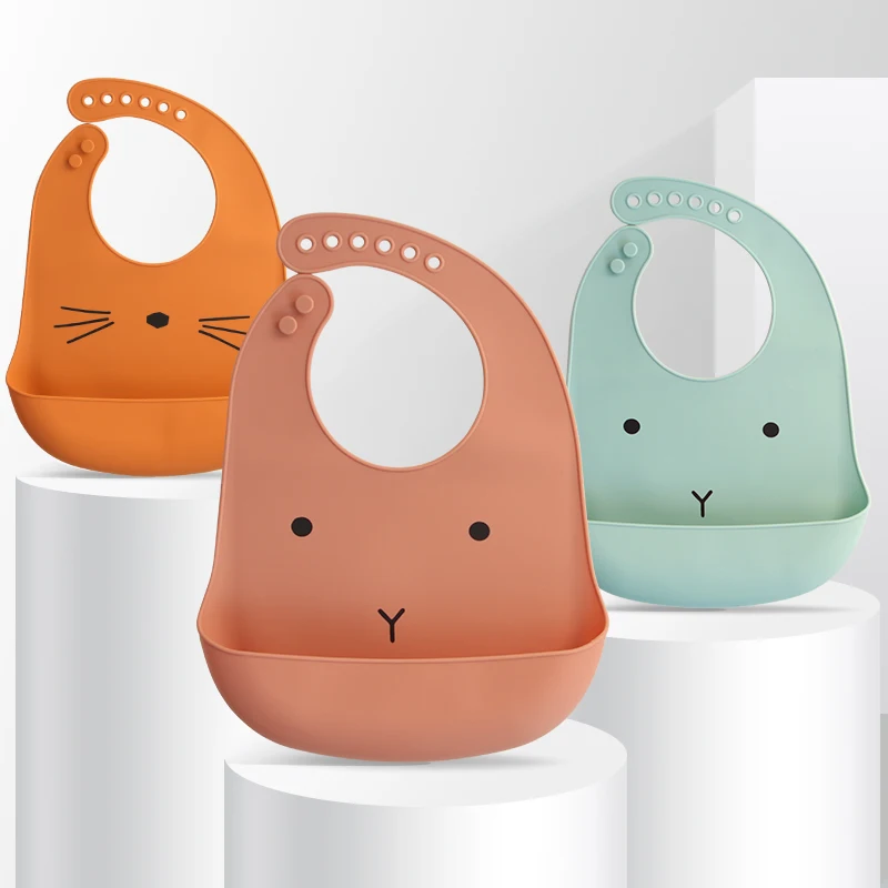 Waterproof Soft Baby Silicone Bibs Cute Cartoon Printed Kids Girl Boy Adjustable Children Bib Baby Lunch Feeding Stuff