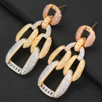 

GODKI Famous Baguette Long Dangle Earring Trendy Cubic Zircon Wedding Engagement Party Dubai Gold Earring for women 2019
