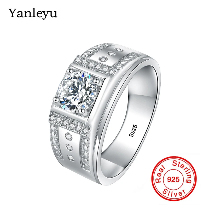 

Yanleyu Genuine 925 Sterling Silver Ring for Men 1.25ct 7mm Cubic Zirconia Wedding Engagement Ring Fine Jewelry Gift PR382