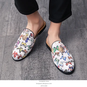 

KONG NIAN New men's pointed shoes, slippers two wear personality casual shoes, patent leather trend shoes, fashion stripe shoes