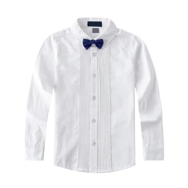 Новые однотонные повседневные рубашки для мальчиков детские хлопковые рубашки с длинными рукавами рубашки для свадьбы для мальчиков весенне-осенние детские официальные рубашки - Цвет: Белый