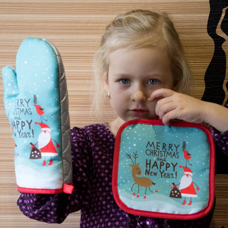 2 шт./компл. merry christmas предохранительная перчатка коврик рождественские украшения для дома Санта-Клаус кухня выпечки Перчатки pad с утолщённой меховой опушкой, натальные Декор