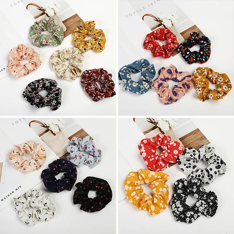 

Women Boho Printed Hair Tie Scrunchies For Girls Sweet Floral Elastic Hair Bands Hair Ring Ponytail Holder Hair Accessories New