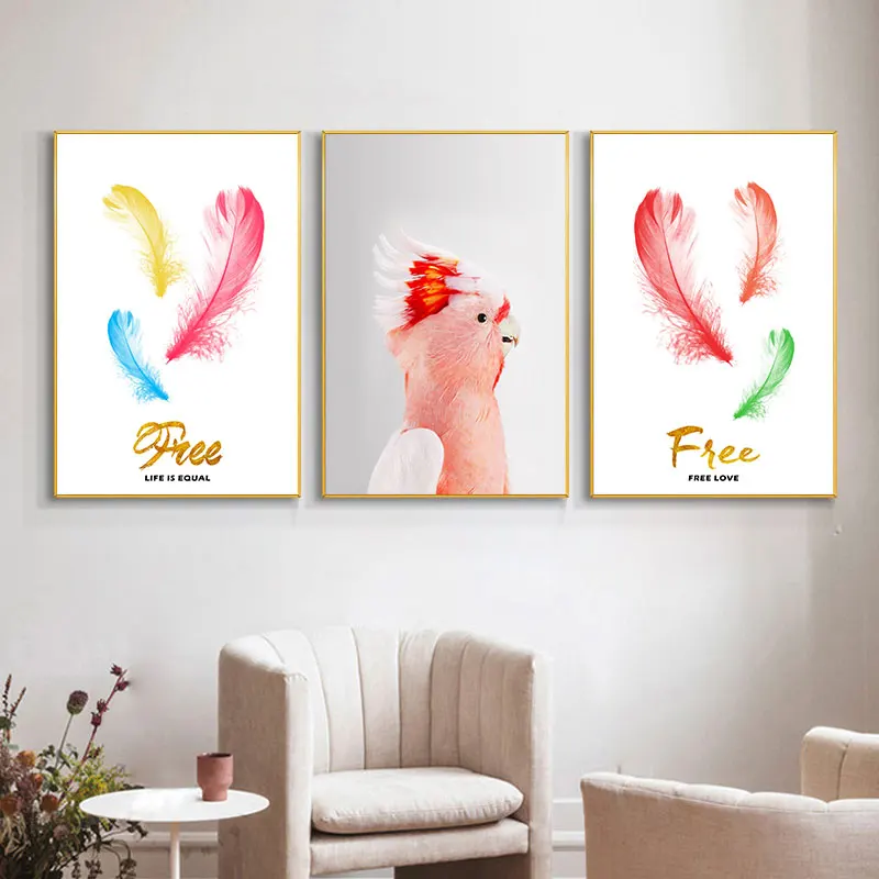 

Modern Abstract Art Pink Parrot Love Free Oil Painting On Canvas Print Nordic Poster Wall Art Picture For Living Room Decor