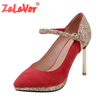 

ZALAVOR Women Pumps Shoes Sexy Thin High Heels Buckle Shoes Women Fashion Pointed Toe Platform Patchwork Footwear Size 32-43