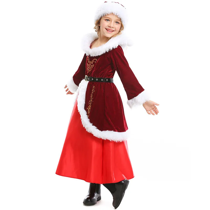 Новогоднее платье для женщин и детей; Рождественский маскарадный костюм Санта-Клауса из кораллового флиса; бархатная шапка с поясом; Униформа; Рождественская Королева; представление