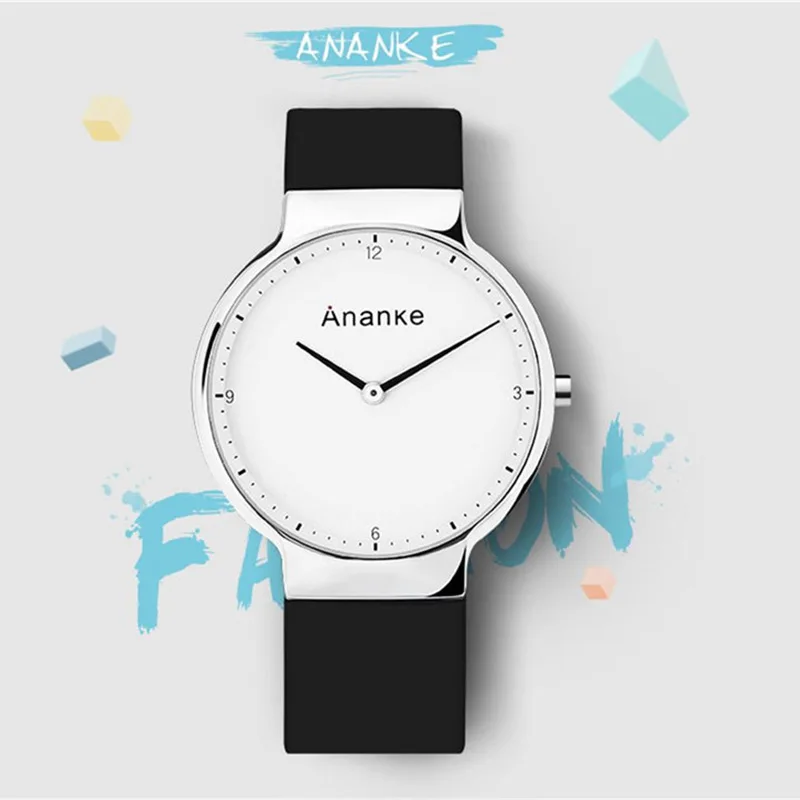 Простые мужские кварцевые наручные часы ANANKE с кожаным ремешком ультратонкие