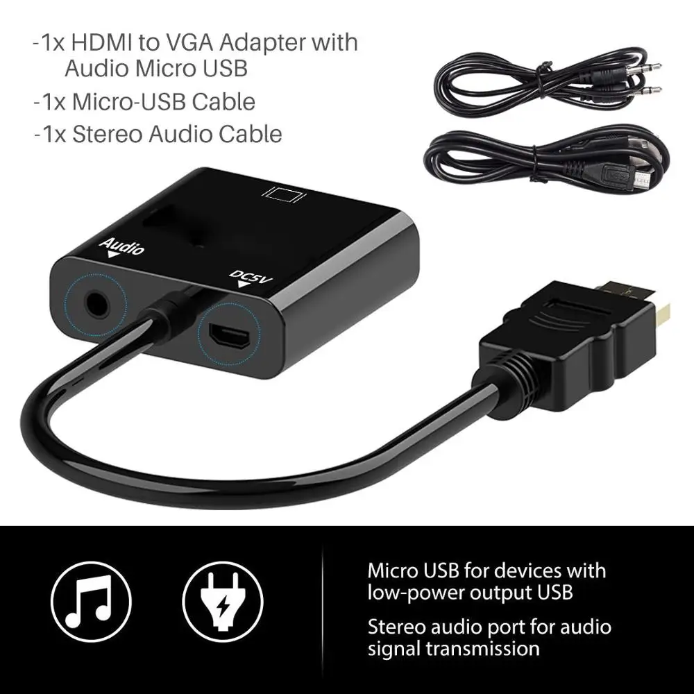 audio power supply Amkle HDMI VGA адаптер HDMI Мужской к VGA Женский видео конвертер 1080P цифро-аналоговый аудио для ПК ноутбук планшет проектор - Цвет: audio power supply
