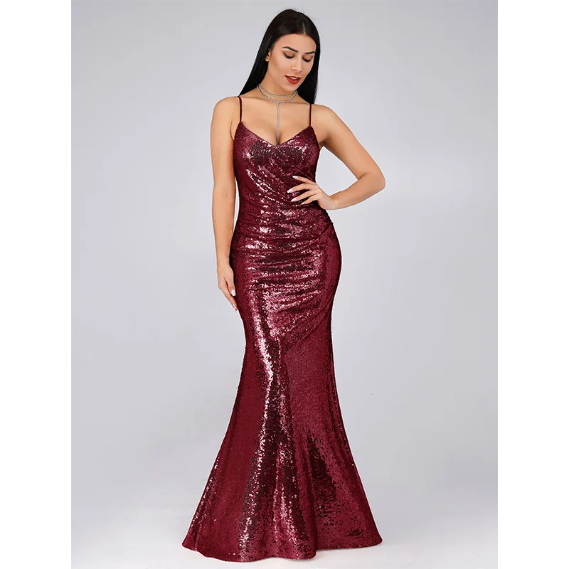 

Sexy Sleeveless Spaghetti Strap Evening Dresses Mermaid Sequined Mermaid Evening Gowns 2019
