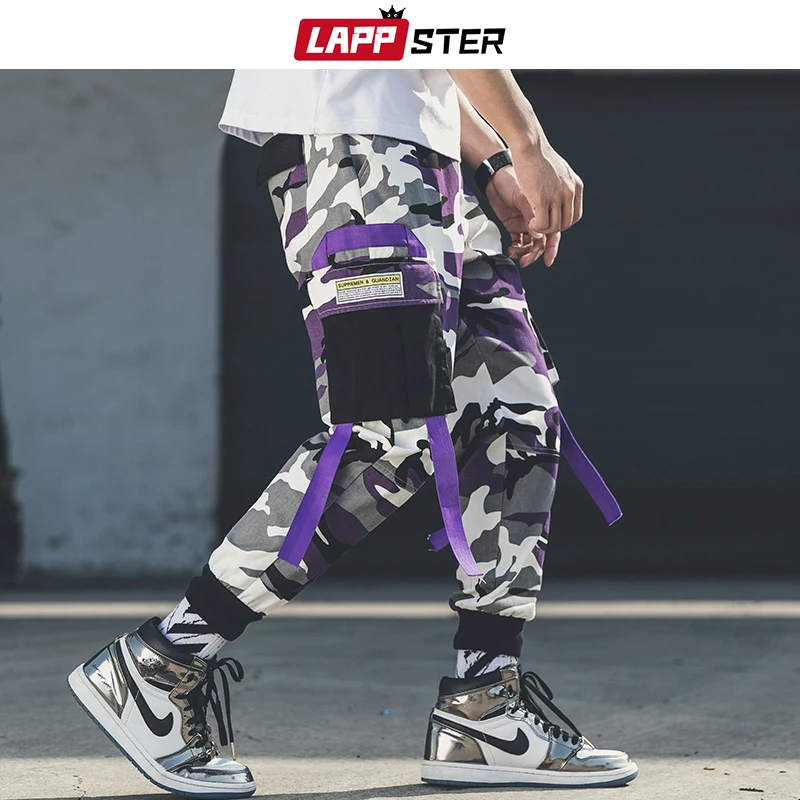 

Men Streetwear Camouflage Cargo Pants 2019 Overalls Mens Hip Hop Joggers Pants Korean Style Patchwork Belt Sweat Pants