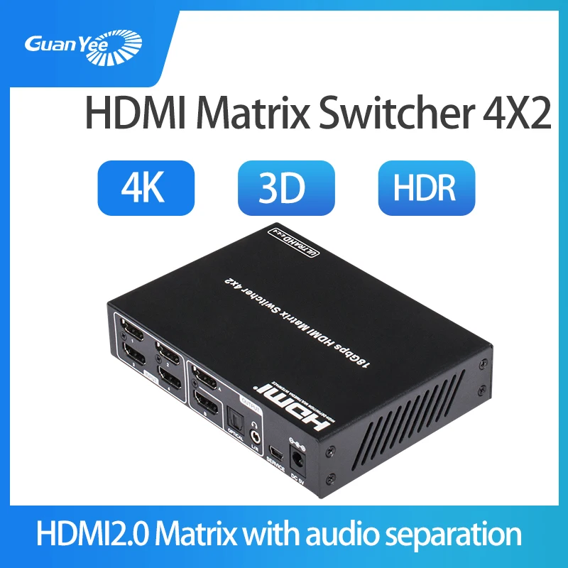 Hdmi2.0 переключатель четыре в два выхода волоконно оптический аудио разделения 4K