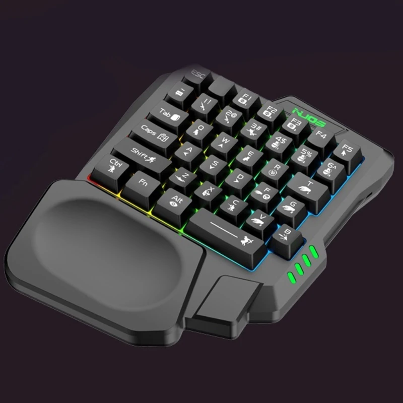 Teclado USB com uma mão com fio 35 teclas teclados de jogos luminosos para tablet ergonomia colorida teclado gamer descanso de mão_voghion.com