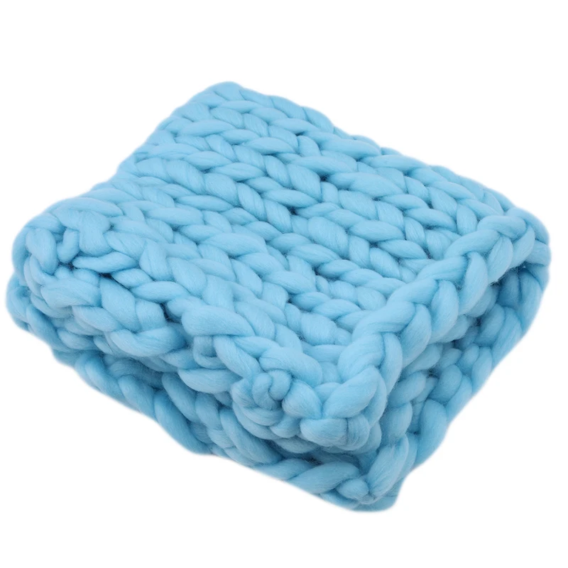 Новинка; вязаное шерстяное детское одеяло «кроше»; реквизит для фотосессии новорожденных; массивное вязаное одеяло; наполнитель корзины - Цвет: blue