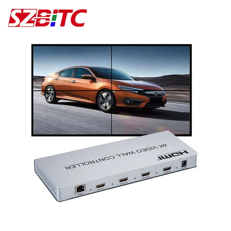 Best Price SZBITC Video Wall Controller 2x2 4K Video Processor 180 degrees Rotation HDMI DVI 3.5mm Audio with Remote Control For LCD TV