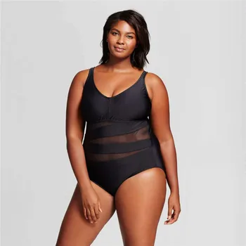 

Plus Size XL-4XL Swimwear One Piece Retro Mesh Swimsuit Women High Waisted Bodysuit Vintage Big Monokini Female Bathing Suits