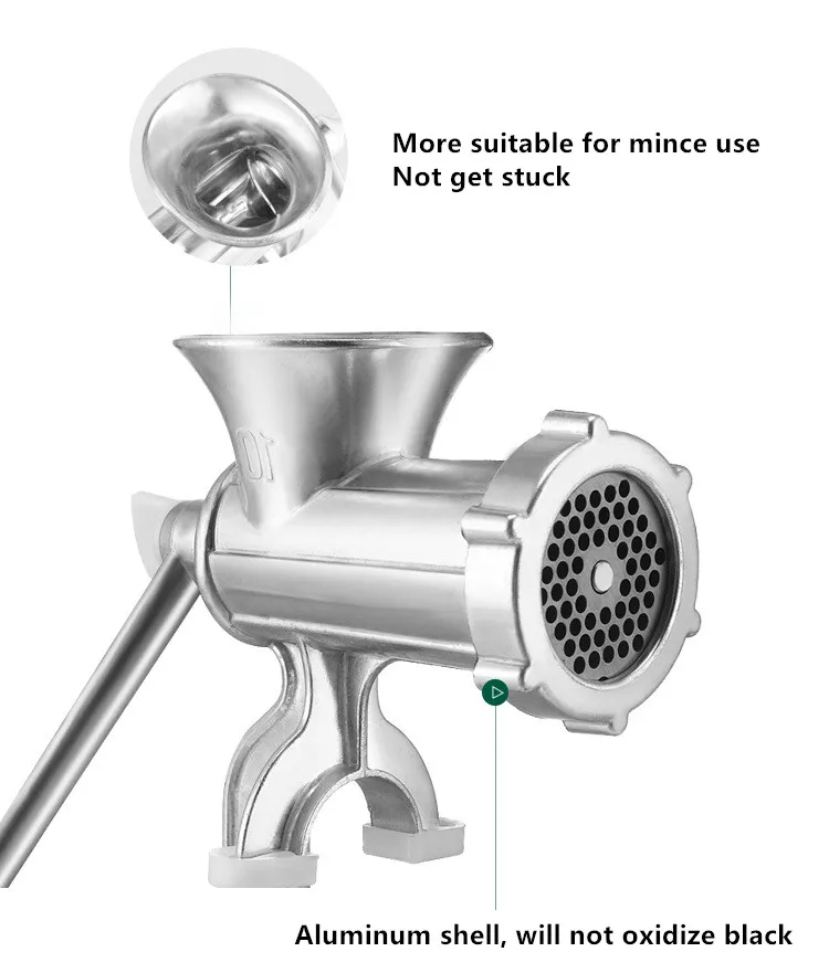 Ручная мясорубка Мясорубка из серебристого алюминиевого сплава с рукояткой