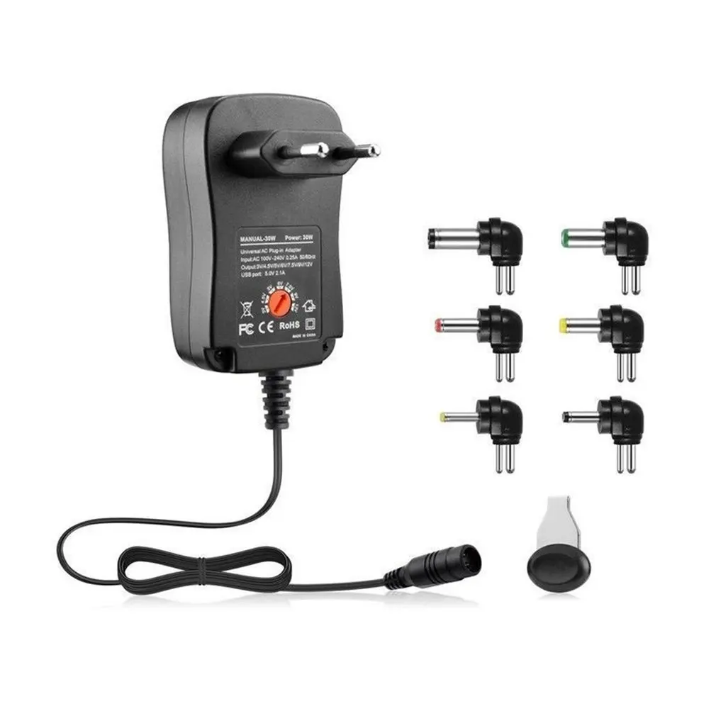 

3-12V 30W 2.1A AC/DC Power Supply Adaptor Universal Charger Adaptor with 6 Plugs Adjustable Voltage Regulated Power Adapter DC