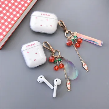 

For AirPod 1 2 Case Cherry Girl Transparent Cute Cartoon Soft Silicone Cases For Apple Airpods Pro Cover Funda Keychain MNL1