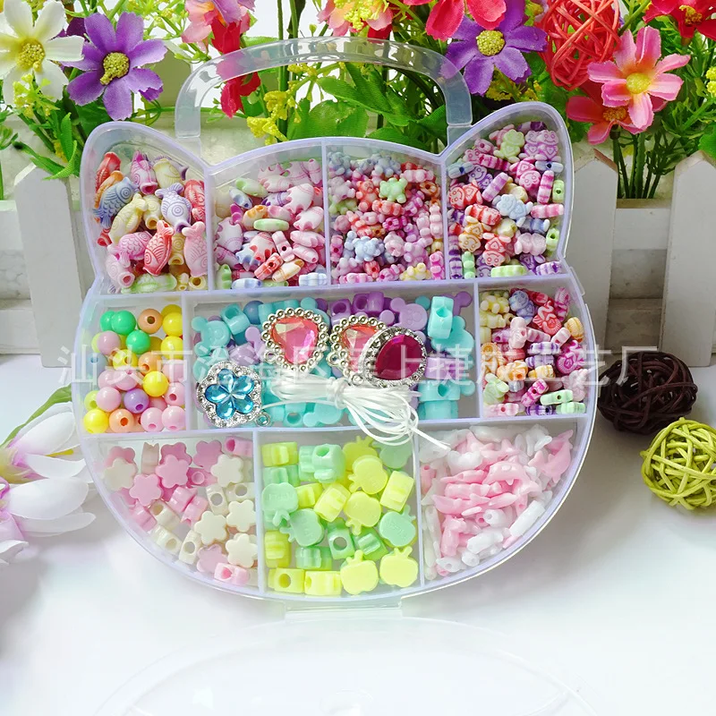 Игровой дом для девочек, Детский DIY браслет из бисера, ожерелье, материал, коробка, обучающая игрушка, бусины, пластиковая коробка