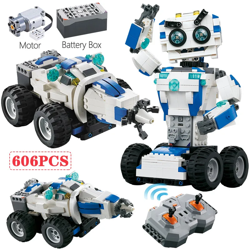 

606Pcs RC Robot 2 IN 1 Mode Transform Building Blocks Technic MOC Bricks Remote Control Robots car bricks kids Toys