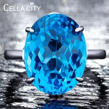 Целлюлозная настоящая кольца из стерлингового серебра 925 для женщин с 12*16 мм кольцо с голубым топазом Драгоценный Камень Аквамарин украшения для помолвки