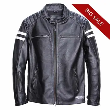 

2020 Black Men American Style Motorcycle Leather Jacket Large Size XXXL Genuine Cowhide Autumn Slim Fit Biker's Leather Coat