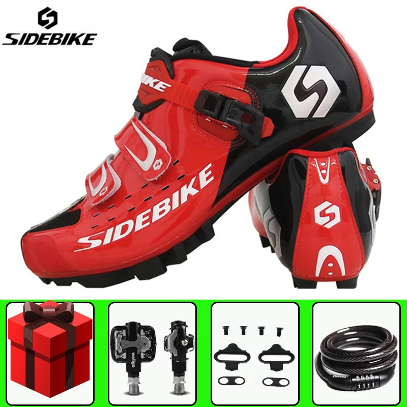 SIDEBIKE/Мужская обувь для велоспорта sapatilha ciclismo, mtb, комплект с педалью, замок для горного велосипеда, удобная самоблокирующаяся велосипедная обувь - Цвет: red add all