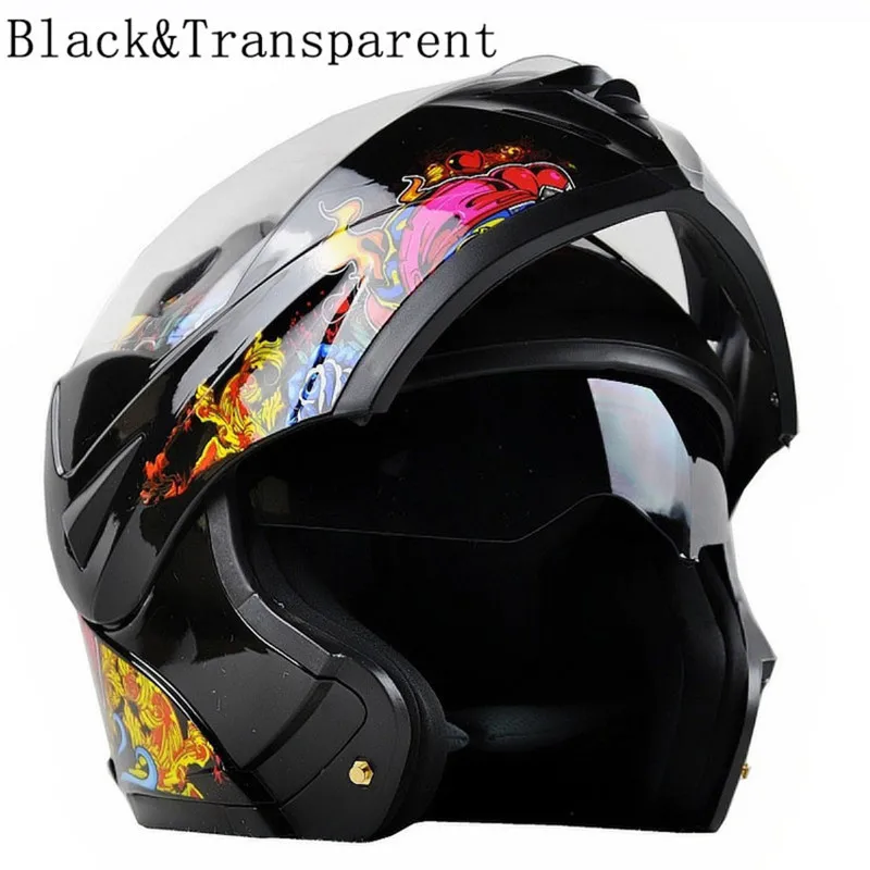 Мотоциклетный Bluetooth шлем из углеродного волокна с двойным козырьком в горошек модульный флип-кейс для мотокросса уличный велосипед+ гарнитура - Цвет: black transparent