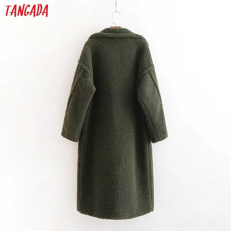 Tangada женские фиолетовое длинное teddy Bear пальто зимние женские свободные пальто винтажные Длинные рукава карманов Топы 1D04