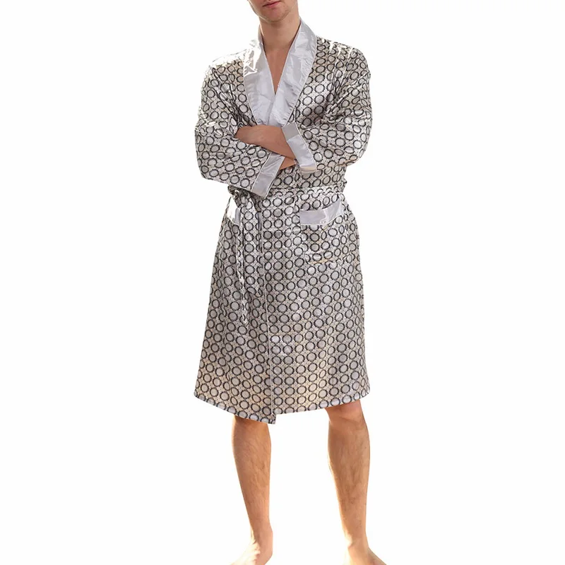 Heflashor мужские роскошные спальные халаты из искусственного шелка мужчины весна осень длинный рукав модный халат с принтом шелковистые мужские пижамы