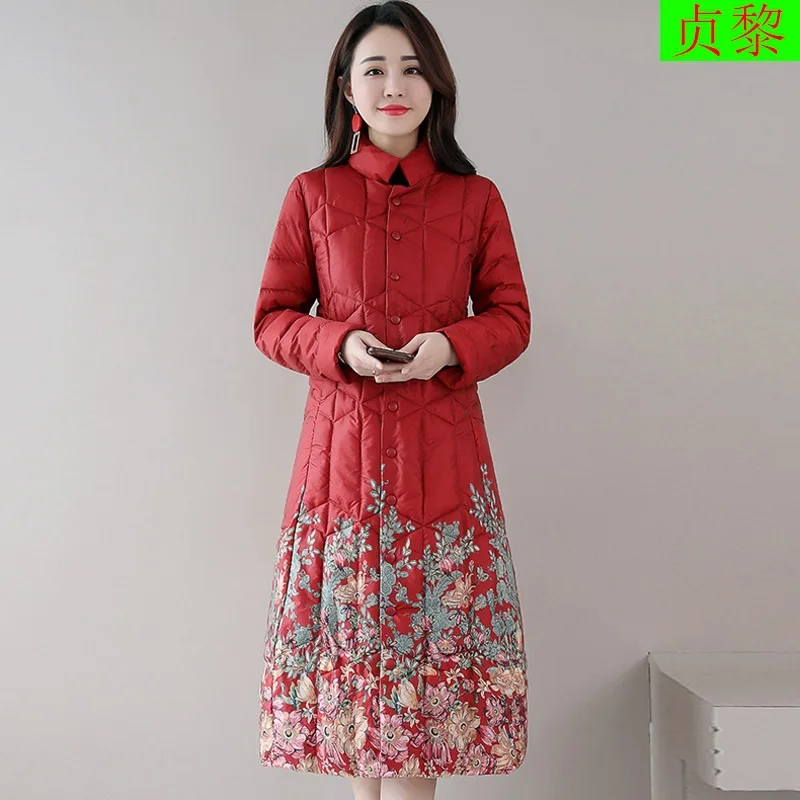 

Chinese-style Retro Cotton-padded Clothes 2018 New Style WOMEN'S Dress Winter Mid-length over-the-Knee Slim Fit down Jacket Cott