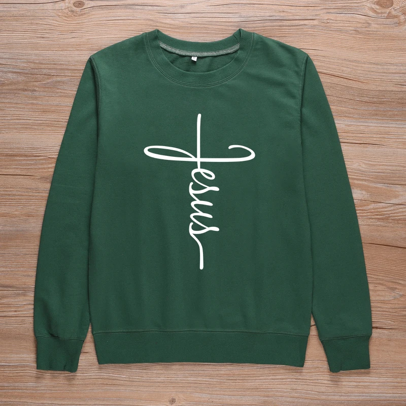 Günstig ONSEME Kreuz Jesus Sweatshirt Glauben Kunst Grafik Crewneck Pullover Frauen Christian Sweatshirts Pullover Femme Harajuku Hoodies