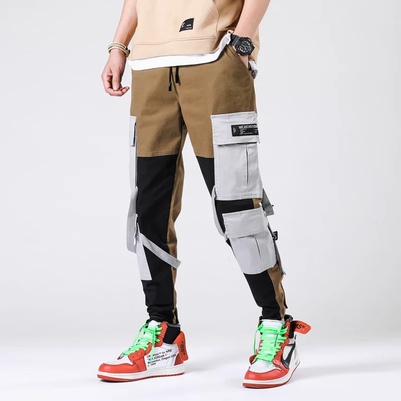 

2019 Spring And Autumn New Style Men Sports Bib Overall Korean-style Large Pocket Beam Leg Men's Capri Hip Hop Casual Pants