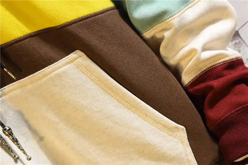 Мужские Justs свободные Толстовки с капюшоном в стиле пэчворк модные креативные Цвет блок шить кофты негабаритных 5XL пуловер спортивный костюм
